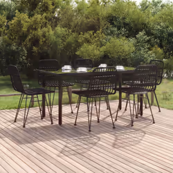 vidaXL 7 Piece Patio Dining Set Black Poly Rattan