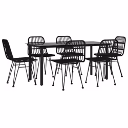 vidaXL 7 Piece Patio Dining Set Black Poly Rattan