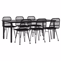 vidaXL 7 Piece Garden Dining Set Black Poly Rattan - Additional view 2