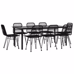 vidaXL 9 Piece Garden Dining Set Black Poly Rattan - Additional view 2