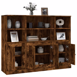 vidaXL Highboards Storage Cabinet Sideboard Side Cabinet 3 pcs Engineered Wood - smoked oak - Additional view 4