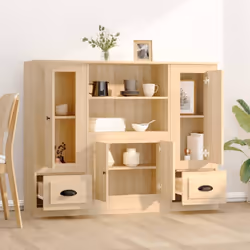 vidaXL Highboards Storage Cabinet Side Cabinets Cupboard 3 pcs Engineered Wood - sonoma oak - Additional view 2