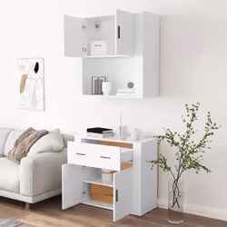 vidaXL Highboard White Engineered Wood Cupboard Sideboard Storage Cabinet - Additional view 4