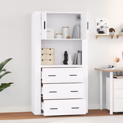 vidaXL Highboard White Engineered Wood Cupboard Sideboard Storage Cabinet