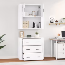 vidaXL Highboard White Engineered Wood Cupboard Sideboard Storage Cabinet - Additional view 4