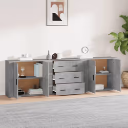 vidaXL 3x Sideboards Engineered Wood Cupboard Storage Cabinet Multi Colours - concrete grey - Additional view 2