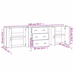 vidaXL 3x Sideboards Engineered Wood Cupboard Storage Cabinet Multi Colours - smoked oak - Additional view 3