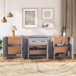 vidaXL 3x Sideboards Engineered Wood Cupboard Storage Cabinet Multi Colours - grey sonoma - Additional view 2