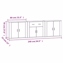 vidaXL 3x Sideboards Engineered Wood Cupboard Storage Cabinet Multi Colours - grey sonoma - Additional view 8