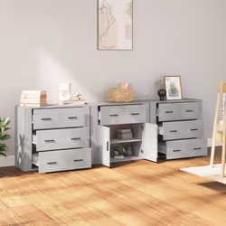 vidaXL 3x Sideboards Engineered Wood Cupboard Storage Cabinet Multi Colours - concrete grey - Additional view 2