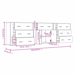 vidaXL 3x Sideboards Engineered Wood Cupboard Storage Cabinet Multi Colours - concrete grey - Additional view 3