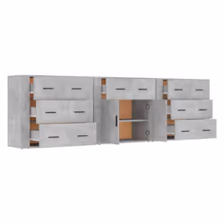 vidaXL 3x Sideboards Engineered Wood Cupboard Storage Cabinet Multi Colours - concrete grey - Additional view 4