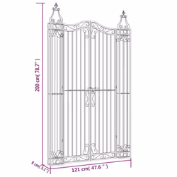 vidaXL Garden Gate Driveway Gate Fence Panel 121x8x200 cm Black Wrought Iron - Additional view 3