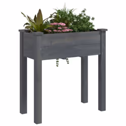 vidaXL Planter Plant Pot with Liner Raised Bed Flower Pot Grey Solid Wood Fir - grey, 71 x 37 x 76 cm - Additional view 2