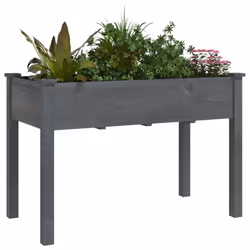 vidaXL Planter Plant Pot with Liner Raised Bed Flower Pot Grey Solid Wood Fir - grey, 118 x 59 x 76 cm - Additional view 2
