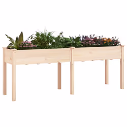 vidaXL Planter Plant Pot with Liner Raised Bed Flower Pot Grey Solid Wood Fir - light brown, 203 x 53 x 76 cm - Additional view 2