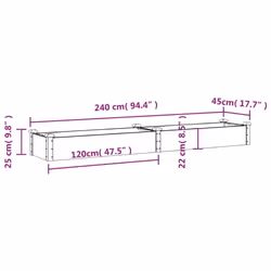 vidaXL Garden Raised Bed Planter with Liner Plant Flower Bed Solid Wood Pine - brown, 240 x 45 x 25 cm