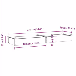 vidaXL Garden Raised Bed Planter with Liner Plant Flower Bed Solid Wood Pine - grey, 240 x 60 x 25 cm