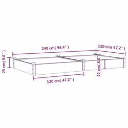vidaXL Garden Raised Bed Planter with Liner Plant Flower Bed Solid Wood Pine - grey, 240 x 120 x 25 cm