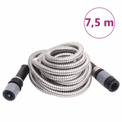 vidaXL Garden Hose Patio Water Hose with Spray Nozzle Silver Stainless Steel - 7.5 m