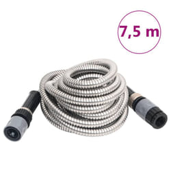 vidaXL Garden Hose Patio Water Hose with Spray Nozzle Silver Stainless Steel - 7.5 m