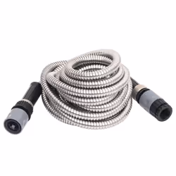 vidaXL Garden Hose Patio Water Hose with Spray Nozzle Silver Stainless Steel - 7.5 m