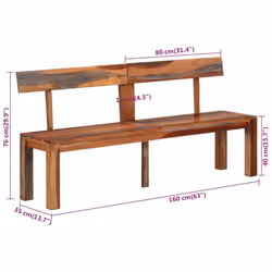 vidaXL Bench Dining Bench with Backrest Chair Seating Grey Solid Wood Acacia