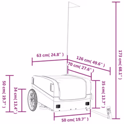 vidaXL Bike Cargo Trailer Bike Cart Bicycle Cargo Trailer Bike Wagon Iron - grey, 126 x 63 x 50 cm