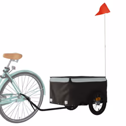 vidaXL Bike Cargo Trailer Bike Carriage Bicycle Wagon Trailer with Flag Iron - grey, 120 x 54 x 44 cm