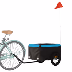 vidaXL Bike Cargo Trailer Bike Carriage Bicycle Wagon Trailer with Flag Iron - blue, 120 x 54 x 44 cm