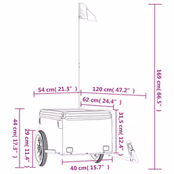 vidaXL Bike Cargo Trailer Bike Carriage Bicycle Wagon Trailer with Flag Iron - blue, 120 x 54 x 44 cm