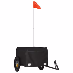 vidaXL Bike Cargo Trailer Bike Carriage Bicycle Wagon Trailer with Flag Iron - black, 120 x 54 x 44 cm