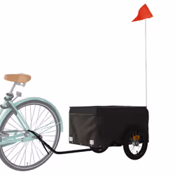vidaXL Bike Cargo Trailer Bike Carriage Bicycle Wagon Trailer with Flag Iron - black, 120 x 54 x 44 cm