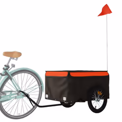 vidaXL Bike Cargo Trailer Bike Carriage Bicycle Wagon Trailer with Flag Iron - orange, 124 x 62.5 x 52 cm - Additional view 2