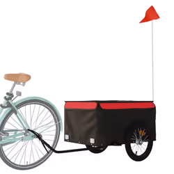 vidaXL Bike Cargo Trailer Bike Carriage Bicycle Wagon Trailer with Flag Iron - red, 124 x 62.5 x 52 cm - Additional view 2