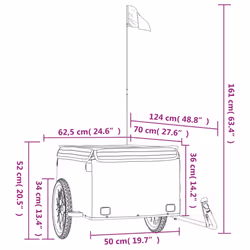 vidaXL Bike Cargo Trailer Bike Carriage Bicycle Wagon Trailer with Flag Iron - red, 124 x 62.5 x 52 cm - Additional view 3