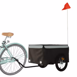 vidaXL Bike Cargo Trailer Bike Carriage Bicycle Wagon Trailer with Flag Iron - grey, 124 x 62.5 x 52 cm - Additional view 2