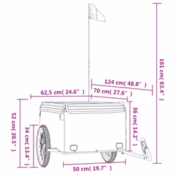 vidaXL Bike Cargo Trailer Bike Carriage Bicycle Wagon Trailer with Flag Iron - grey, 124 x 62.5 x 52 cm - Additional view 3