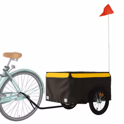vidaXL Bike Cargo Trailer Bike Carriage Bicycle Wagon Trailer with Flag Iron - yellow, 124 x 62.5 x 52 cm - Additional view 2