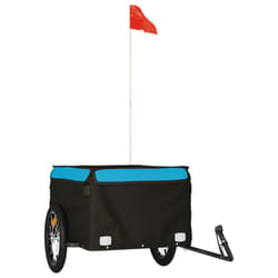 vidaXL Bike Cargo Trailer Bike Carriage Bicycle Wagon Trailer with Flag Iron - blue, 124 x 62.5 x 52 cm