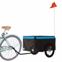 vidaXL Bike Cargo Trailer Bike Carriage Bicycle Wagon Trailer with Flag Iron - blue, 124 x 62.5 x 52 cm