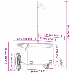 vidaXL Bike Cargo Trailer Bike Carriage Bicycle Wagon Trailer with Flag Iron - black