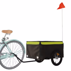 vidaXL Bike Cargo Trailer Bike Carriage Bicycle Wagon Trailer with Flag Iron - green, 124 x 62.5 x 52 cm