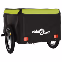 vidaXL Bike Cargo Trailer Bike Carriage Bicycle Wagon Trailer with Flag Iron - green, 124 x 62.5 x 52 cm - Additional view 6