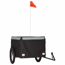 vidaXL Bike Cargo Trailer Bike Carriage Bicycle Wagon Trailer with Flag Iron - grey, 134 x 69 x 59 cm