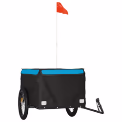 vidaXL Bike Cargo Trailer Bike Carriage Bicycle Wagon Trailer with Flag Iron - blue, 134 x 69 x 59 cm