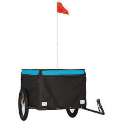 vidaXL Bike Cargo Trailer Bike Carriage Bicycle Wagon Trailer with Flag Iron - blue, 134 x 69 x 59 cm