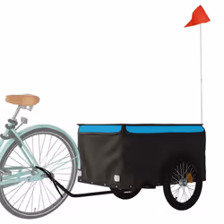 vidaXL Bike Cargo Trailer Bike Carriage Bicycle Wagon Trailer with Flag Iron - blue, 134 x 69 x 59 cm