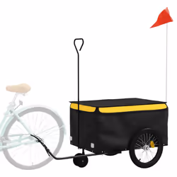 vidaXL Bike Cargo Trailer Bike Carriage Bicycle Wagon Trailer with Flag Iron - yellow, 124 x 53 x 45 cm - Additional view 2