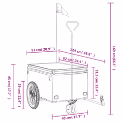 vidaXL Bike Cargo Trailer Bike Carriage Bicycle Wagon Trailer with Flag Iron - yellow, 124 x 53 x 45 cm - Additional view 3